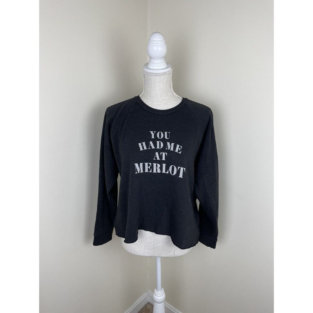 TYLER JACOBS YOU HAD ME AT MERLOT BLACK CROPPED SWEATER MEDIUM